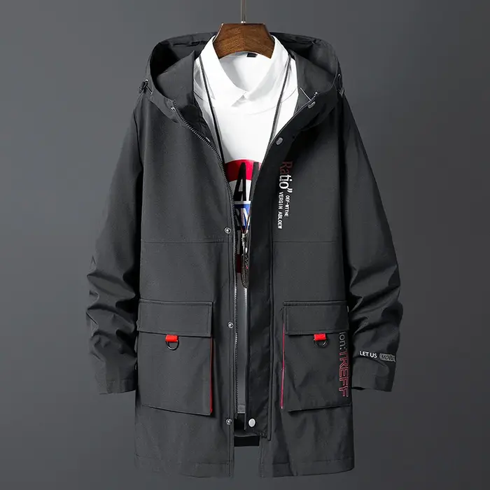 Veste coupe-vent noire surdimensionnée pour hommes, manteau long, mode coréenne, vêtements décontrac
