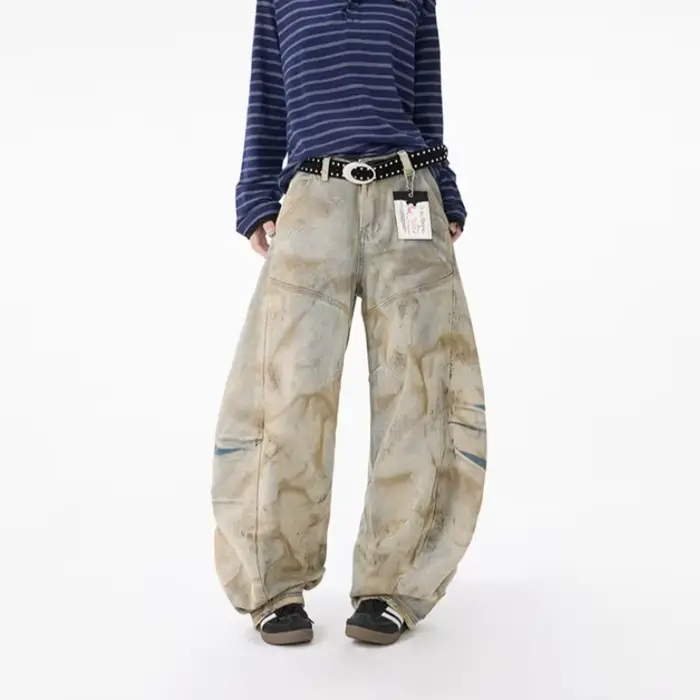 2025 Ropa Y2K Grunge en détresse bleu Baggy plissé jean pantalon pour femmes vêtements jambe large New Rock Vintage