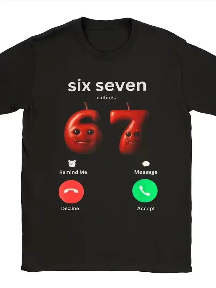 T-shirt graphique drôle pour hommes avec le meme « Six Seven Calling » |   T-shirt à col rond décont