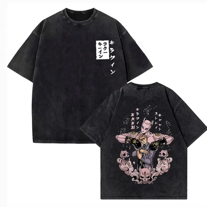 T-shirt imprimé Anime JoJo's Bizarre Adventure Kira Yoshikage Killer Queen pour hommes