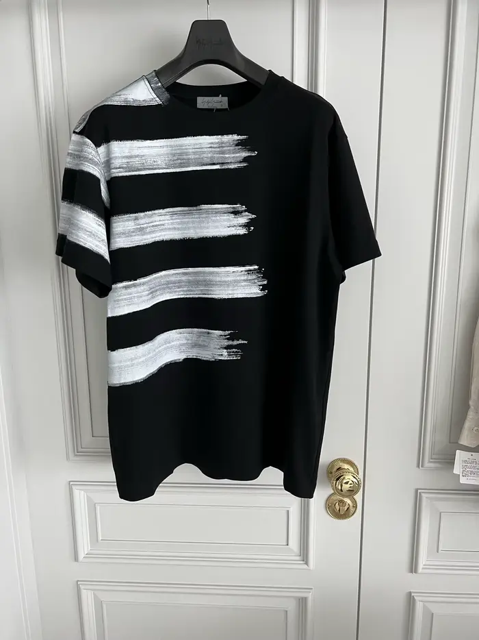 TOP-YAMAMOTO Design original motif dégradé à rayures horizontales imprimé T-shirt à manches courtes 