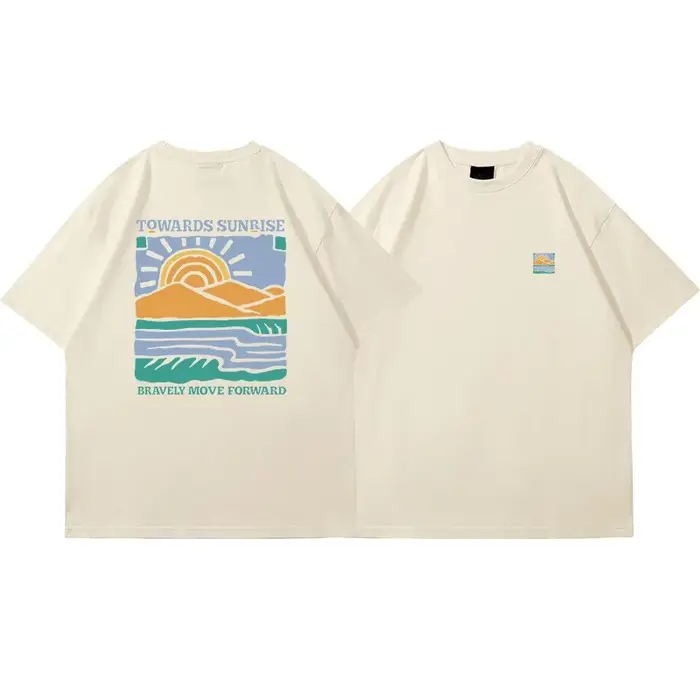 T-shirt unisexe en coton à manches courtes et col rond, imprimé motif rétro américain, coupe décontr