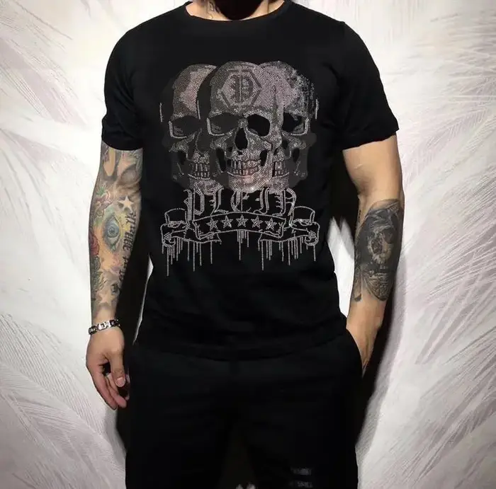 2025 nouveaux crânes strass à manches courtes t-shirts hommes marque vêtements mode homme Streetwear