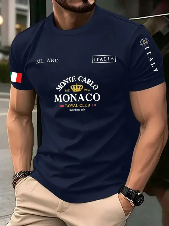 Nouvelle Arrivée 2026 – T-shirt Décontracté Homme à Imprimé 3D Lettres Monaco