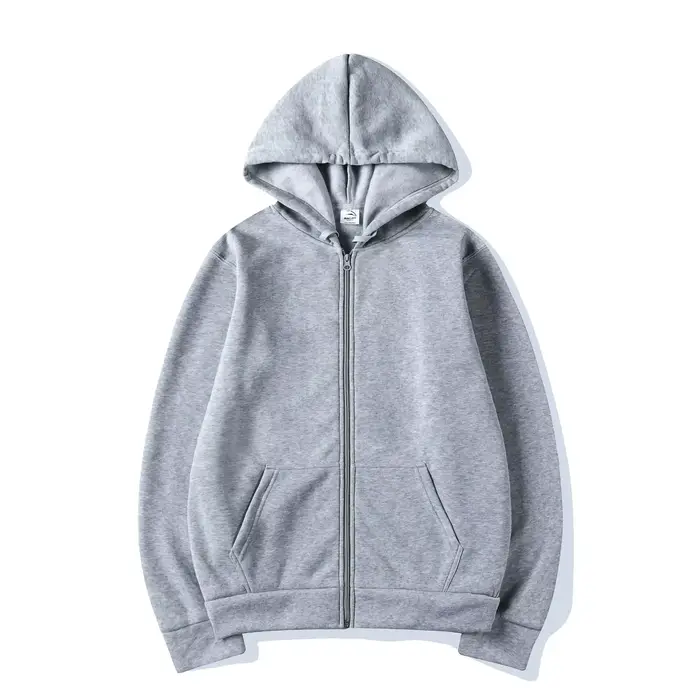 Sweat-shirt à capuche uni, finition lisse, fermeture éclair, automne/hiver, unisexe, manches longues