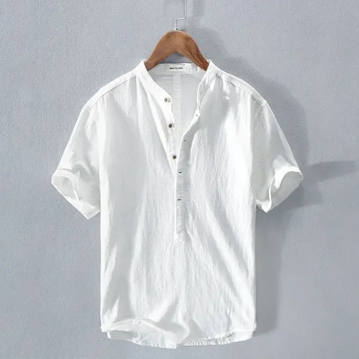 Nouvelles chemises en coton et lin pour hommes, chemises décontractées légères à manches courtes, ch