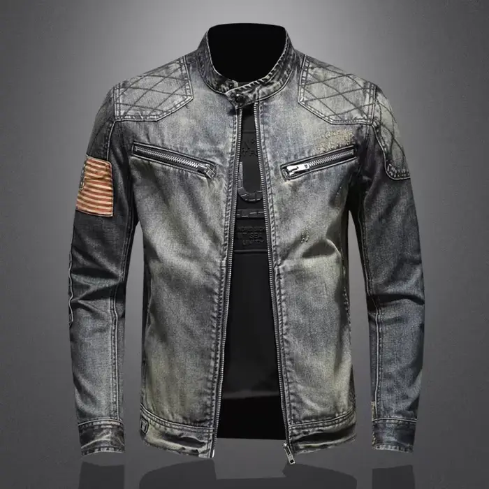 Veste en jean à glissière pour hommes, vêtements de motard à la mode, mode rétro décontractée, équit