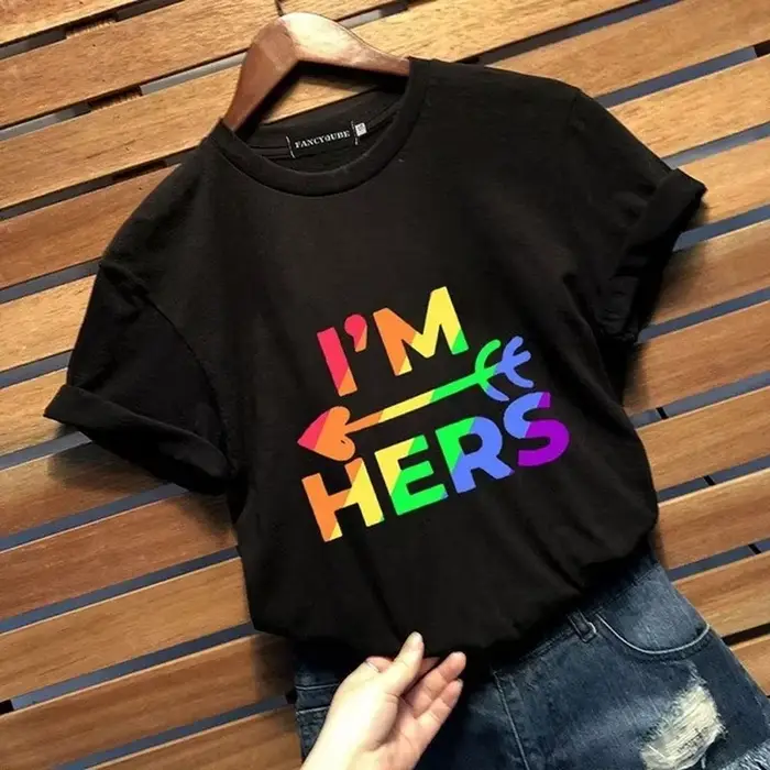 T-shirt à col rond imprimé King Queen pour femmes