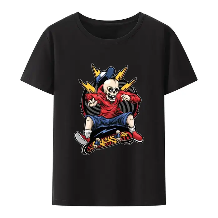 Drôle skateboard crâne imprimé t-shirt garçon motif bande dessinée personnage Camisetas Camisa Cool 