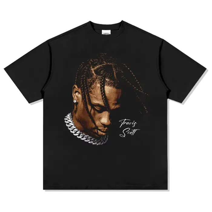 T-shirt graphique Travis Scott, surdimensionné, style hip-hop, coton, streetwear, homme/femme, décon