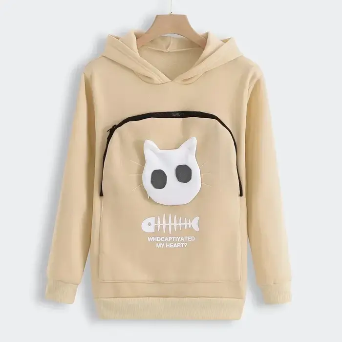 Sweat-shirt à capuche pour homme et femme, avec pochette en forme d'animal, chemisier, hauts de tran