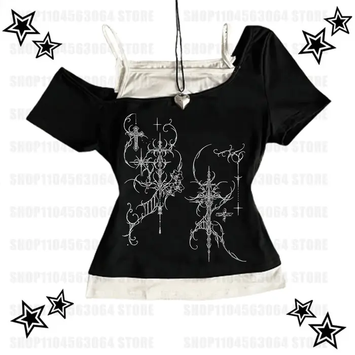 T-shirt américain vintage avec imprimé grunge, crop top Y2k, T-shirt d'été, mode streetwear, T-shirt