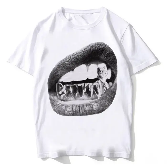 T-shirt unisexe Big Lips Y2k Mouth pour hommes et femmes, esthétique grunge vintage, t-shirt délavé,