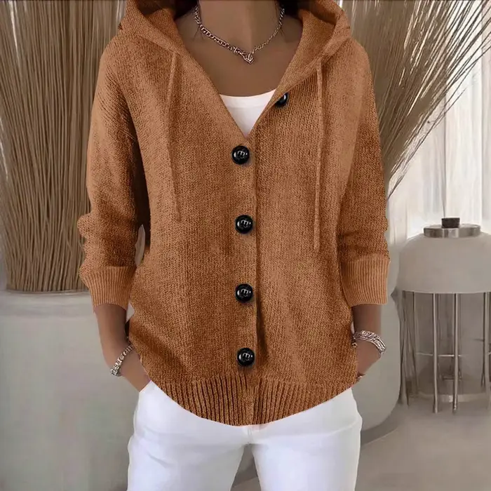 Nouveau sweat à capuche femmes à manches longues tricoté hauts Cardigan veste bordure bouton pull