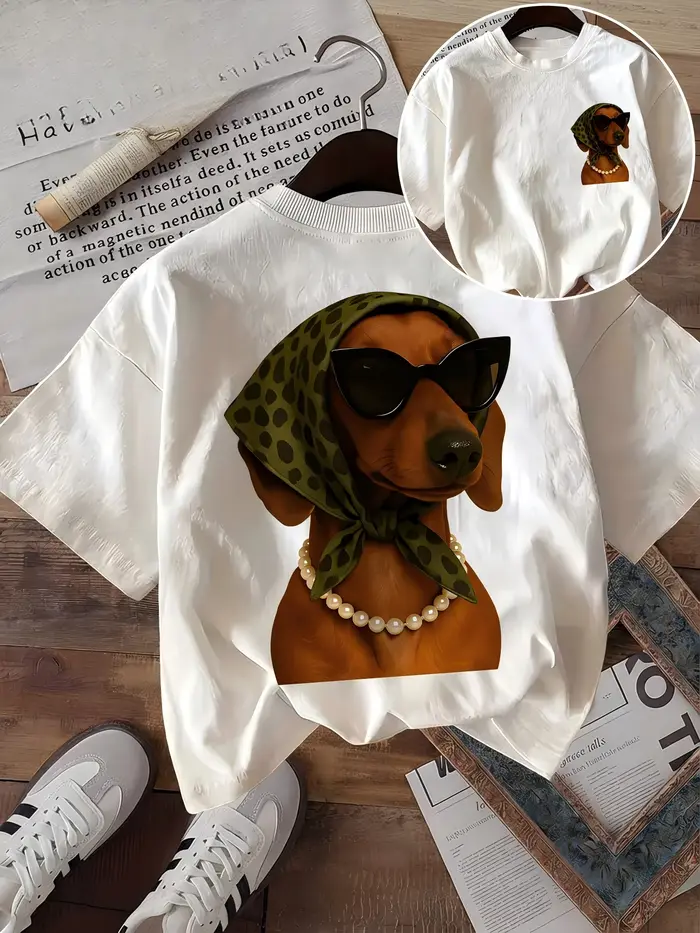 T-shirt graphique amusant Teckel pour femme, imprimé chien rétro, esthétique vintage, Harajuku, manc