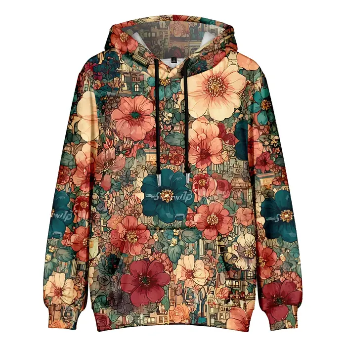 Sweat à capuche en molleton imprimé Floral Vintage pour Couple, pull rétro unisexe avec poches, déco