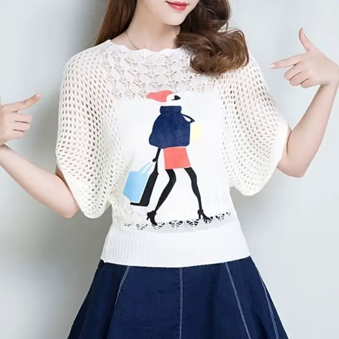T-shirt manches chauve-souris pour femmes, décontracté, impression diamants, mince, pulls crème sola
