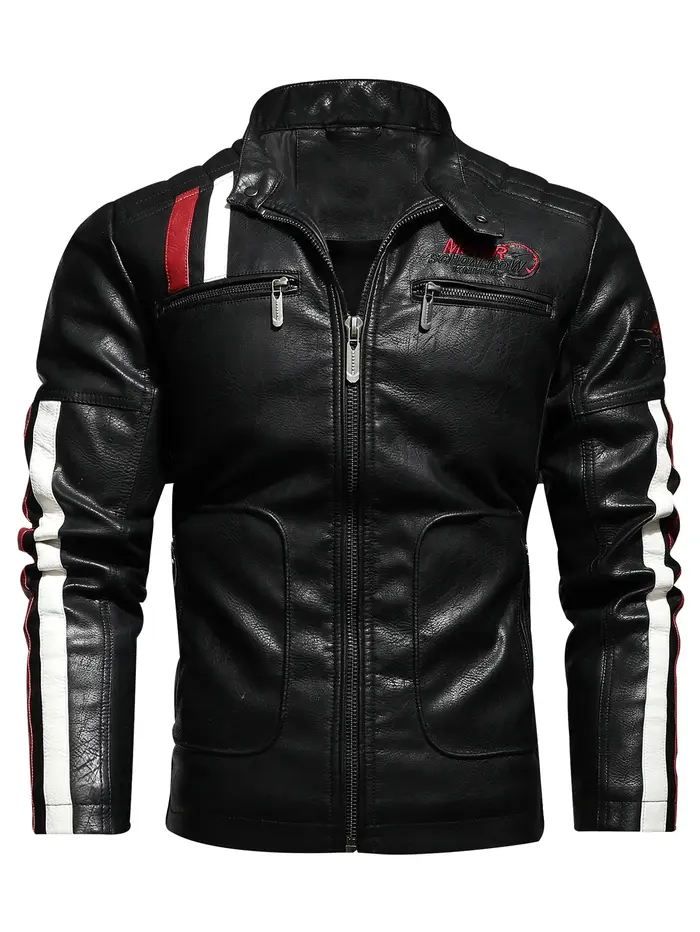 Veste de moto en cuir PU pour hommes, costume de course, littérature de couleur, plus veste en coton