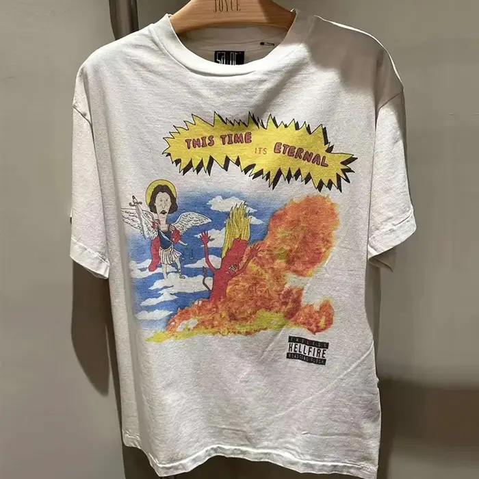 T-Shirt Imprimé Croix pour Homme et Femme, en Coton, Vintage, Délavé, Noir, Haute Qualité