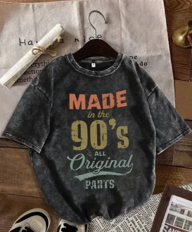 T-shirt vintage pour femmes et hommes, imprimé années 90, délavé, décontracté, manches courtes, col 