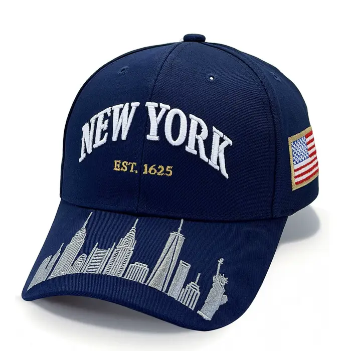 Casquette de baseball brodée New York, chapeau bleu marine avec la skyline de la ville, cadeau NYC, Empire State, Statue de la Liberté, en coton sergé.