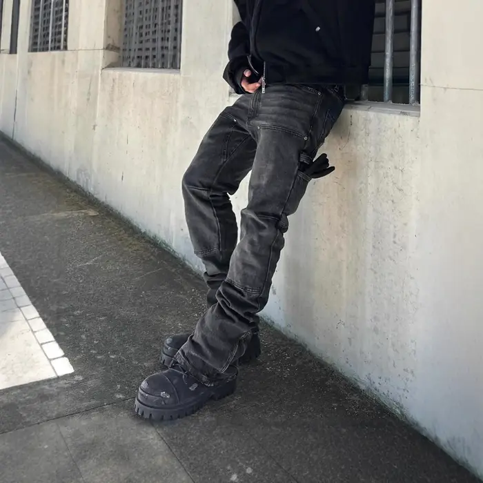 Jean en denim noir extensible coupe slim pour homme