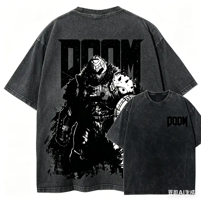 T-shirt DOOM délavé, vêtements de style personnalisé, nouveau modèle, T-shirt Anime, vêtements toute