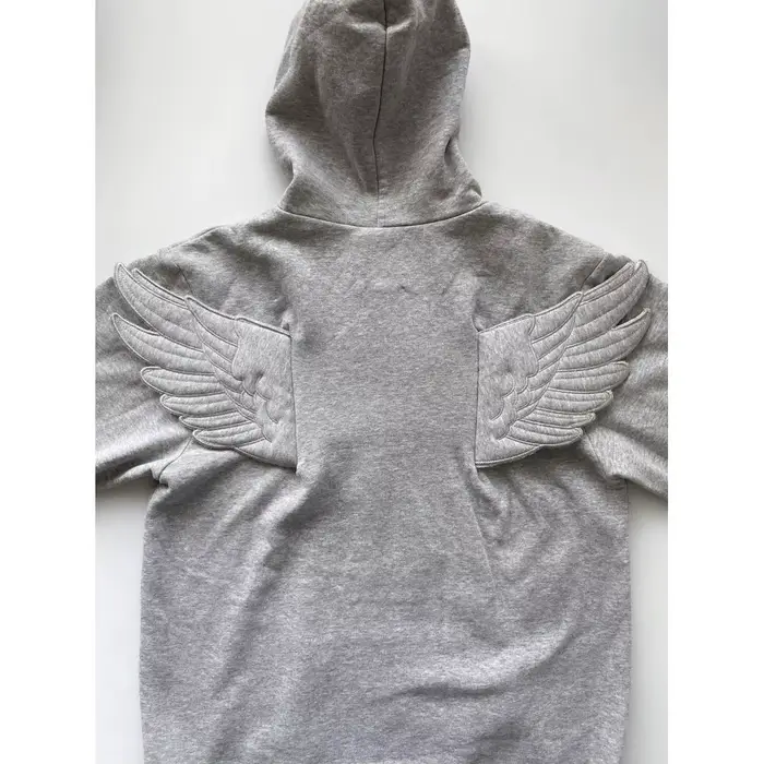 Sweat-shirt à capuche gris pour femme avec broderie d'ailes d'ange, mignon, kawaii, pull à capuche, 