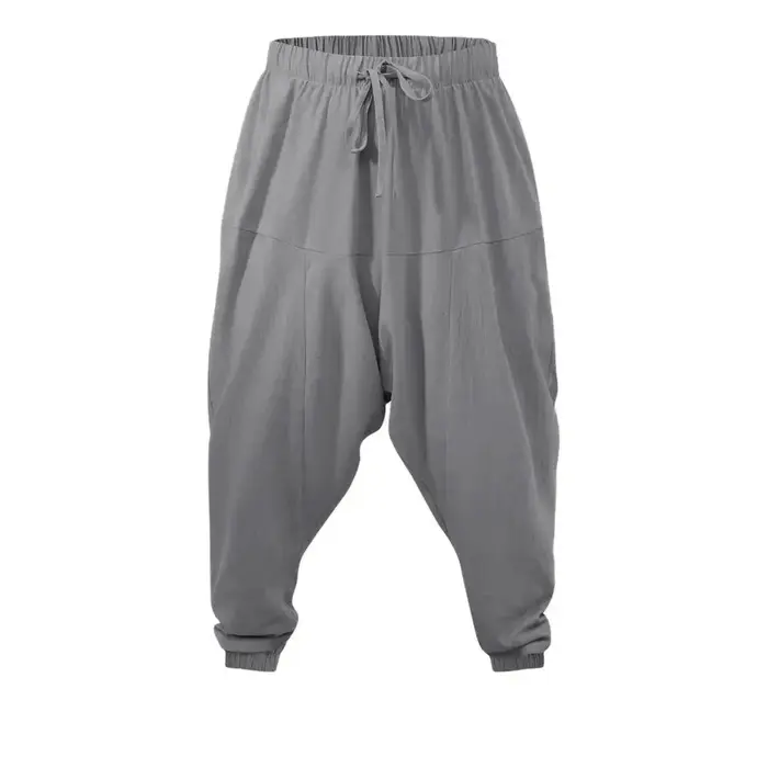 Sarouel pour hommes coton lin entrejambe bas confortable Streetwear coupe ample respirant léger pant