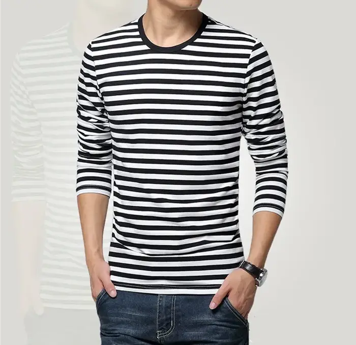 Hommes T-Shirt pour hommes vêtements Harajuku femmes t-shirt coupe ajustée coton rayure à manches lo