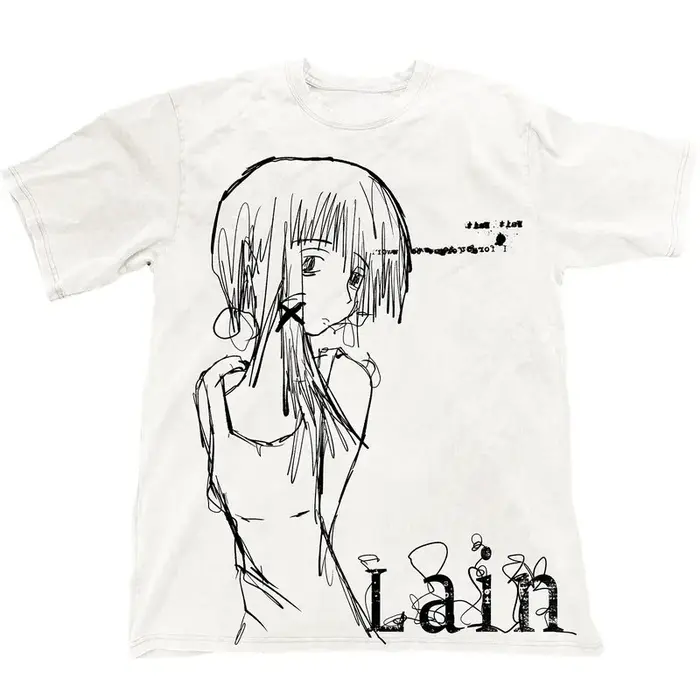 T-shirt unisexe en coton à imprimé graphique Lain