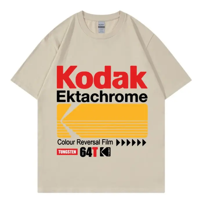 T-shirt rétro de marque Kodak, style japonais Harajuku, hauts décontractés en pur coton pour hommes 