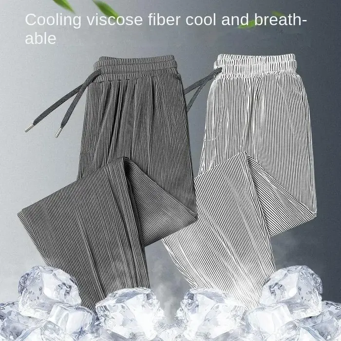 Pantalon d'été 2026 en soie glacée ultra-fine pour homme, coupe droite ample, drapé, jambe large, st