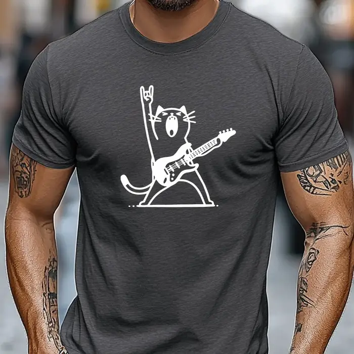 T-shirt pour homme Rock Cat Guitar Player