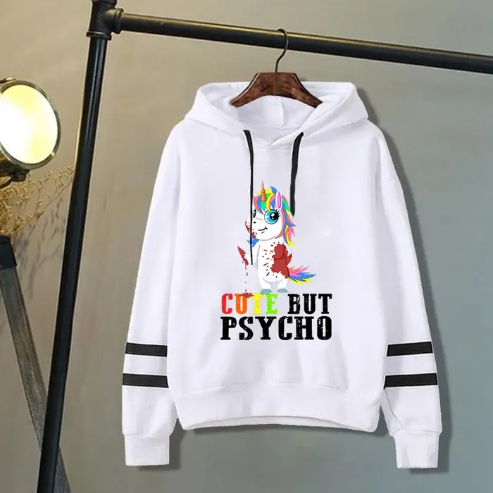 Nouveau licorne mignon mais Psycho motif sweat à capuche imprimé hommes femmes mode sport décontracté rayure sweats dames pulls hauts