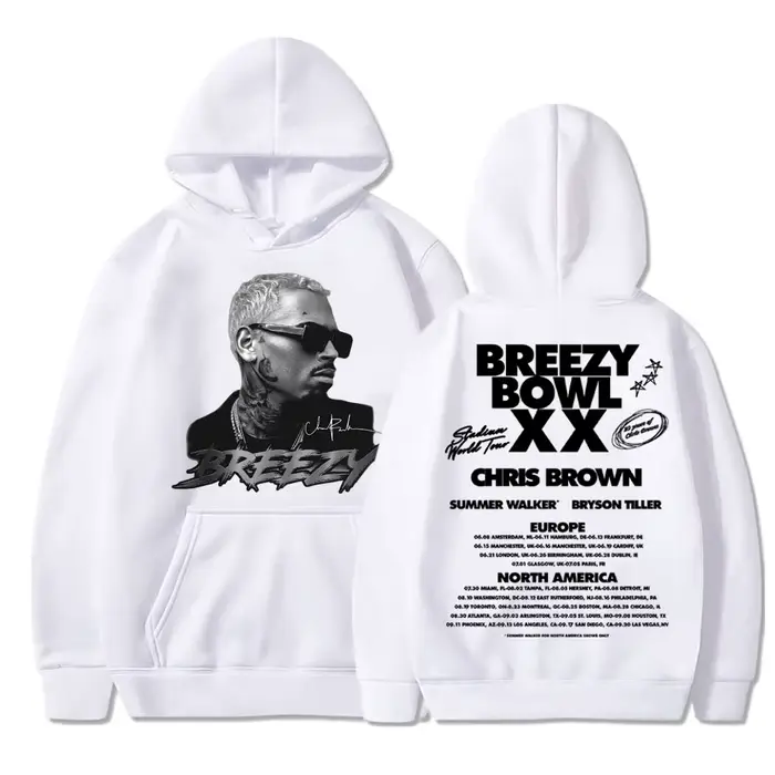 Chris Brown Breezy Bowl XX 2025 Concert Tour sweat à capuche Hip Hop rétro hommes femmes