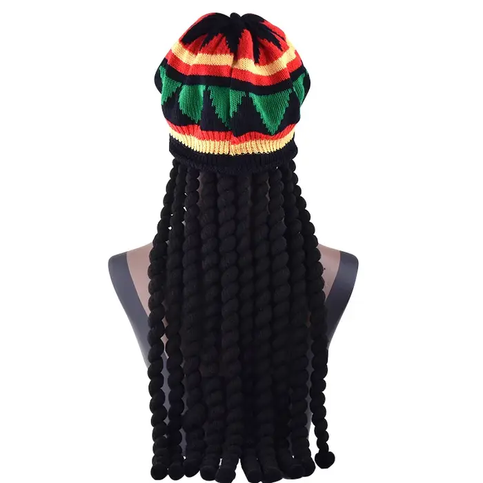 Casquette Hip Hop avec perruque tressée pour hommes et femmes, chapeau jamaïcain Bob Marley, bonnet 