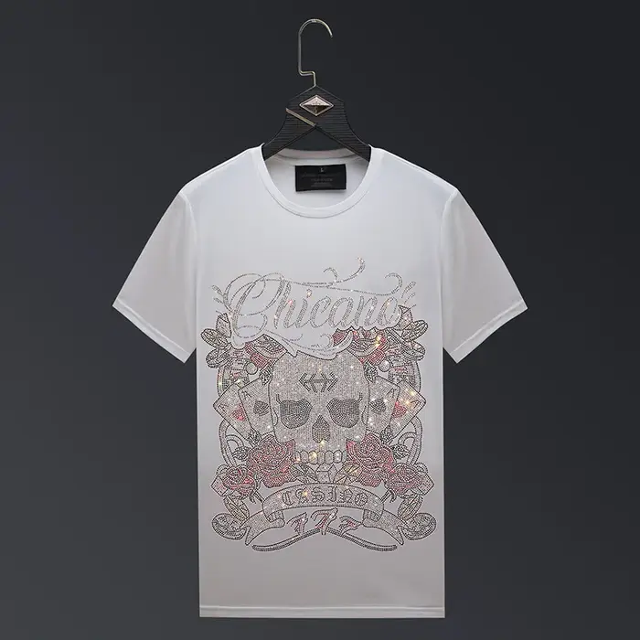 2025 nouveau crâne strass t-shirts hommes marque à manches courtes mode homme Streetwear col rond mi