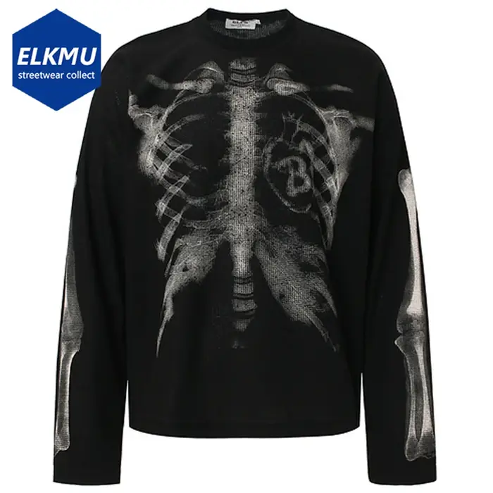 Squelette graphique T-shirts hommes Streetwear Harajuku Hip Hop surdimensionné