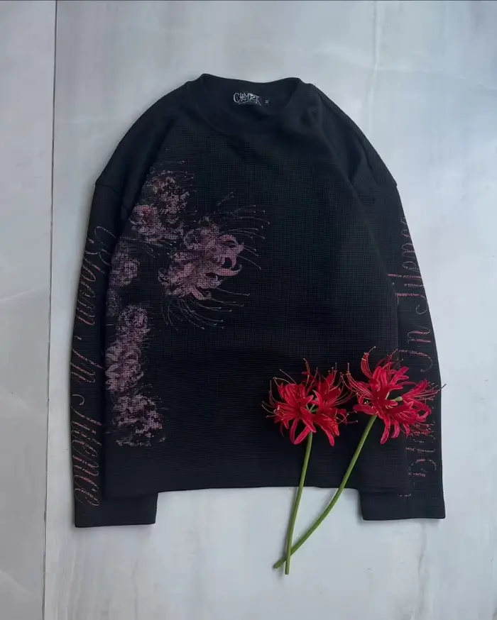 Waffle Tricot À Manches Longues T Shirt Imprimé Graphique Floral Casual Hommes Femmes Streetwear Vêt