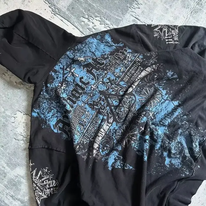 Y2K-Sweat à capuche zippé à motif gothique rétro pour hommes