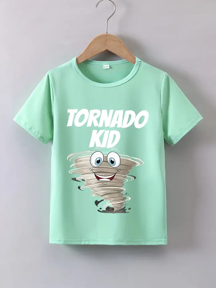 T-shirt décontracté d'été pour garçons, imprimé "Tornado Kid", col rond, manches courtes, tee-shirt pour enfants