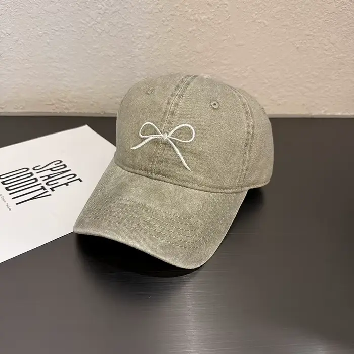 Casquette de Baseball brodée avec nœud doux pour femmes Y2K rose coréen lavé coton chapeau à visière été en plein air Snapback queue de cheval chapeaux de soleil