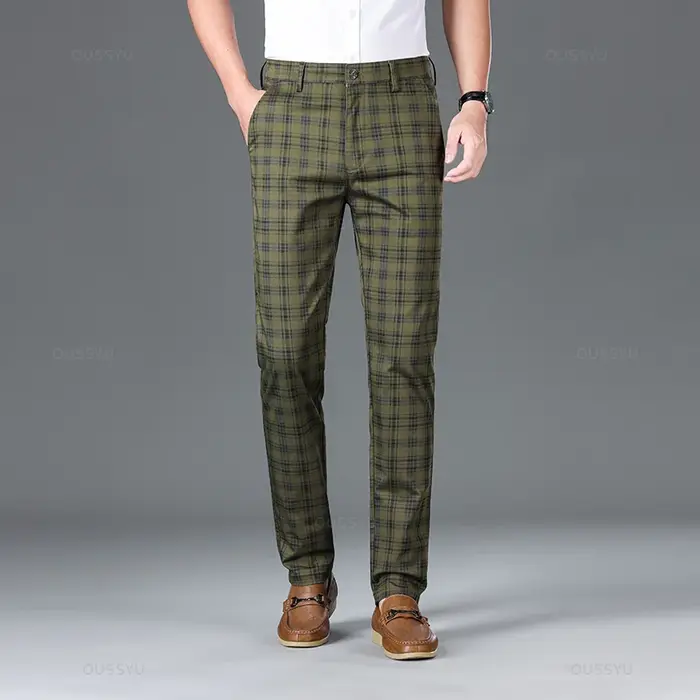 OUSSYU marque vêtements haute qualité pantalons à carreaux hommes classique affaires coton décontrac