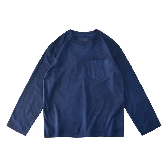 Indigo Botanique-Tint Heavyweight 250gsm T-shirt en coton peigné - T-shirts à manches longues à épau