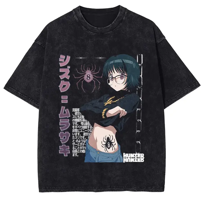 T-shirt graphique manga HUNTER×HUNTER, imprimé Chrollo Lucilfer, t-shirt oversize délavé, vêtements 