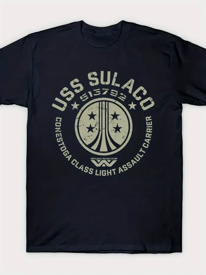 T-shirt bleu marine USS Sulaco avec un véhicule à lance lourd de Alien Covenant, un t-shirt conforta