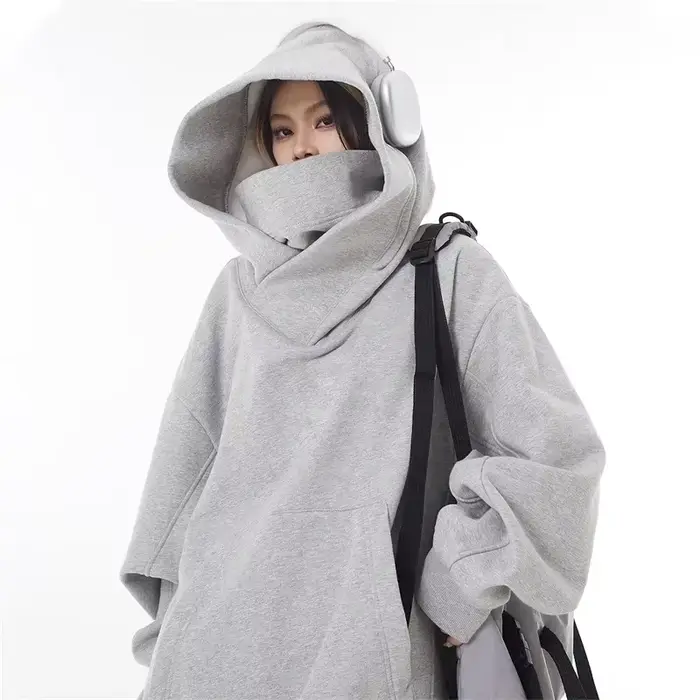 Sweat à capuche à col roulé pour hommes, couleur unie, Ninja, Y2K, Vintage, polaire, Hip Hop, Streetwear japonais, surdimensionné, automne