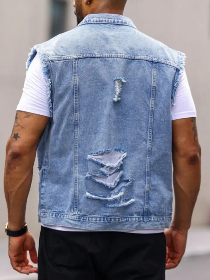 Gilet en jean déchiré pour homme