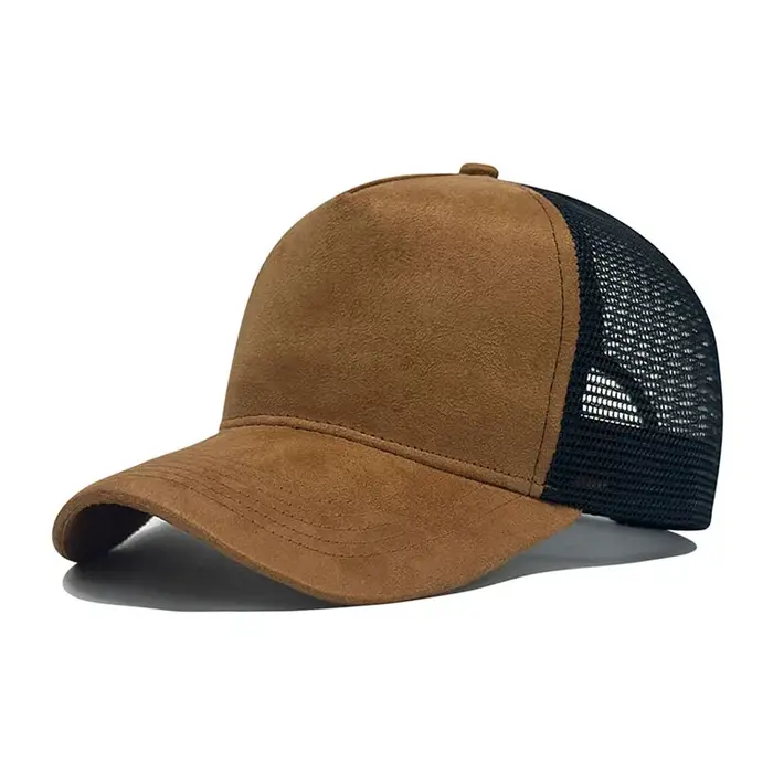 Casquette de baseball en daim avec logo brodé personnalisé, casquette de camionneur en maille respir